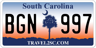 SC license plate BGN997
