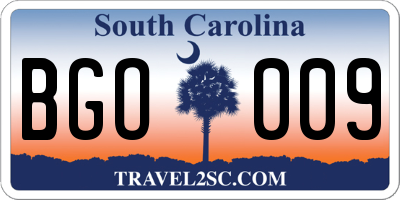 SC license plate BGO009