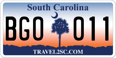 SC license plate BGO011