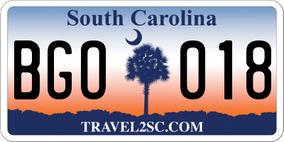 SC license plate BGO018