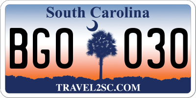 SC license plate BGO030