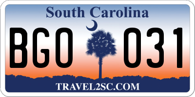 SC license plate BGO031