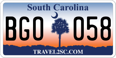 SC license plate BGO058