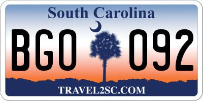 SC license plate BGO092