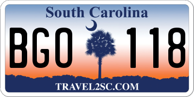 SC license plate BGO118