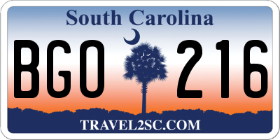 SC license plate BGO216