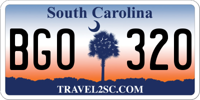 SC license plate BGO320