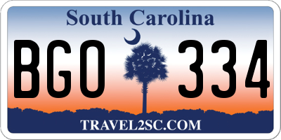 SC license plate BGO334