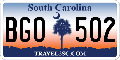SC license plate BGO502