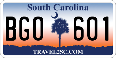 SC license plate BGO601