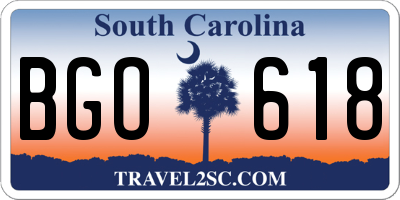SC license plate BGO618