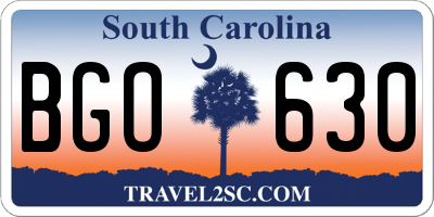 SC license plate BGO630