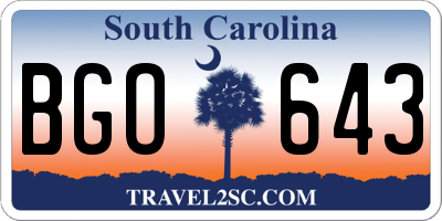 SC license plate BGO643
