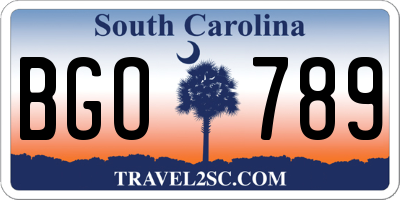 SC license plate BGO789