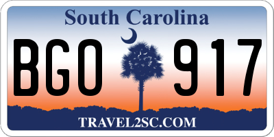 SC license plate BGO917