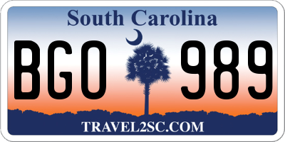 SC license plate BGO989