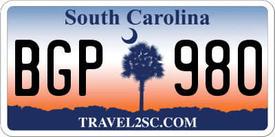 SC license plate BGP980