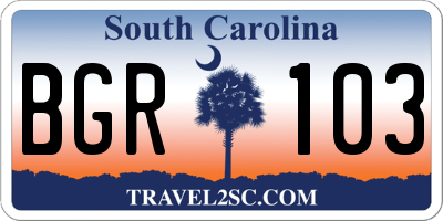 SC license plate BGR103