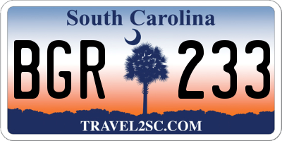 SC license plate BGR233