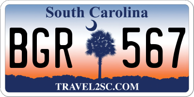 SC license plate BGR567