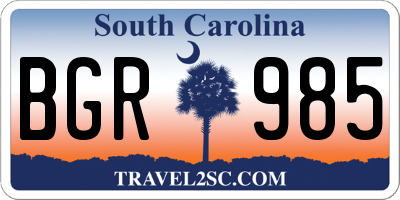 SC license plate BGR985