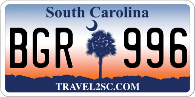 SC license plate BGR996