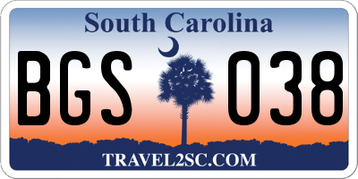 SC license plate BGS038