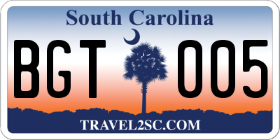 SC license plate BGT005