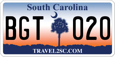 SC license plate BGT020