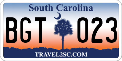 SC license plate BGT023