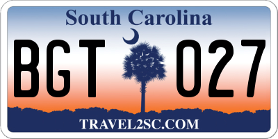 SC license plate BGT027