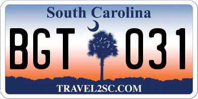 SC license plate BGT031
