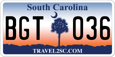 SC license plate BGT036