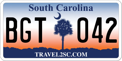 SC license plate BGT042