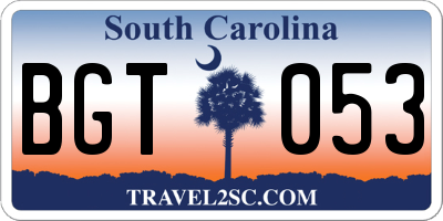 SC license plate BGT053