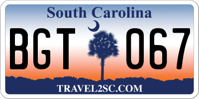 SC license plate BGT067