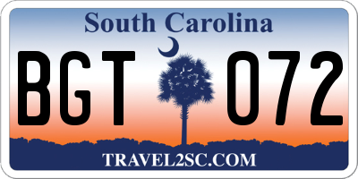 SC license plate BGT072