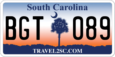 SC license plate BGT089