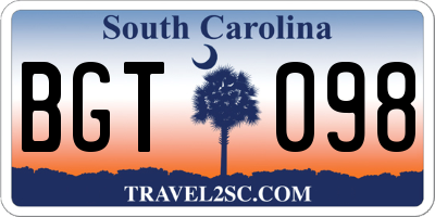 SC license plate BGT098