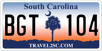 SC license plate BGT104