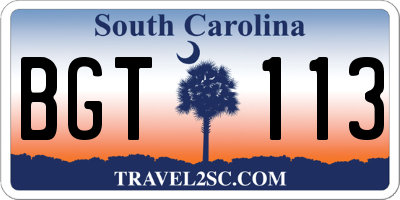 SC license plate BGT113