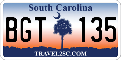 SC license plate BGT135