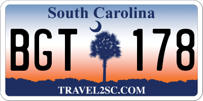 SC license plate BGT178