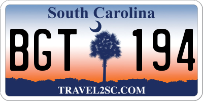 SC license plate BGT194