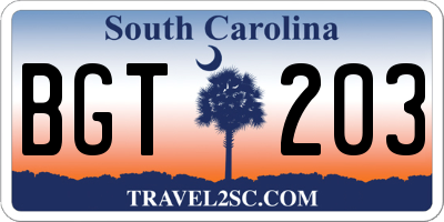 SC license plate BGT203