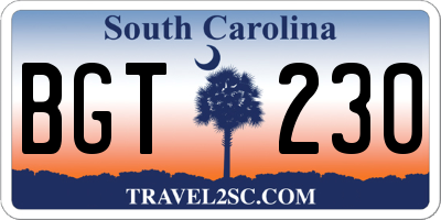 SC license plate BGT230