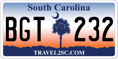 SC license plate BGT232