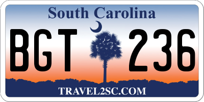SC license plate BGT236