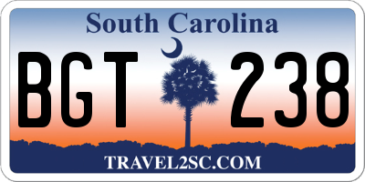 SC license plate BGT238