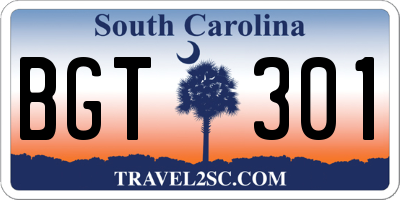 SC license plate BGT301